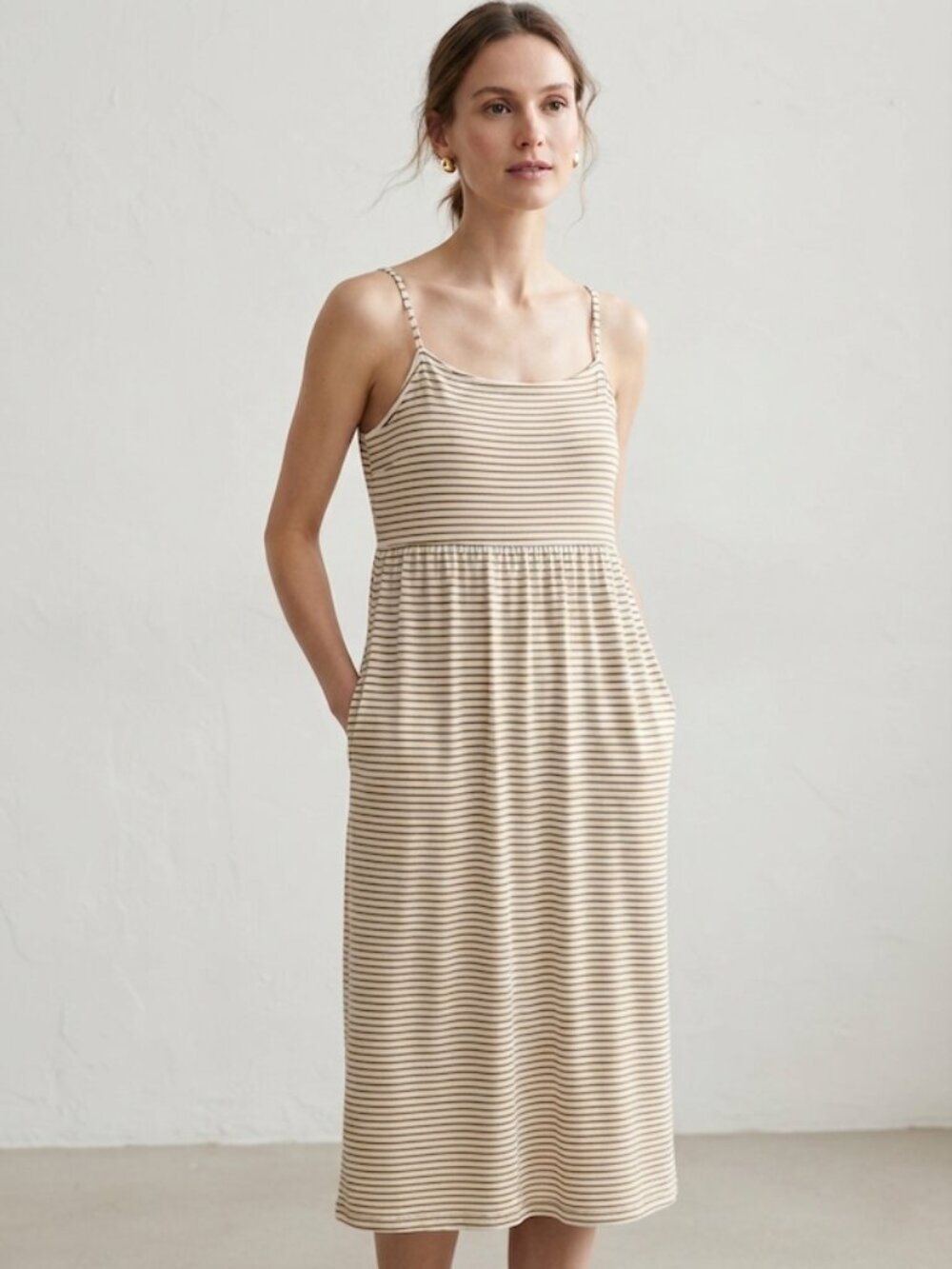 Old Navy Cami Midi Dress Striped Tank Brown/Tan Large
